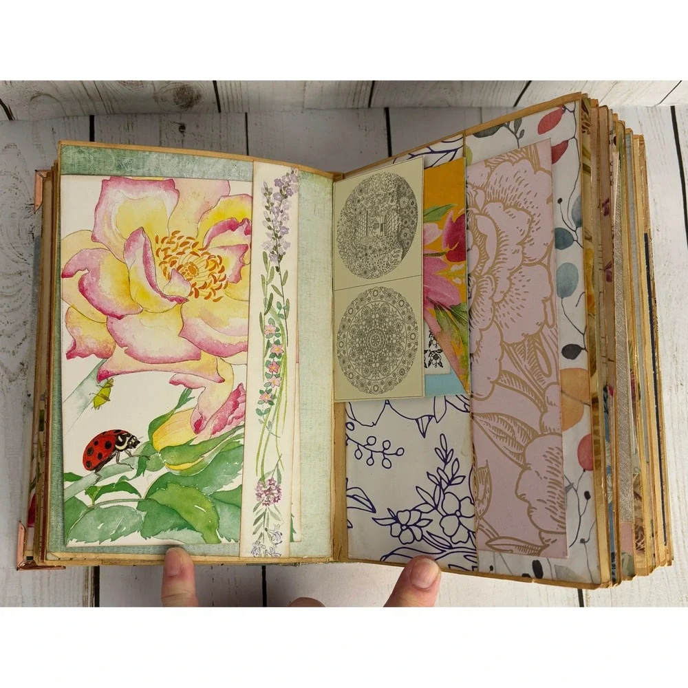 Handmade Botanical Junk Journal Floral Scrapbook Hardcover Ribbon Tie Ephemera